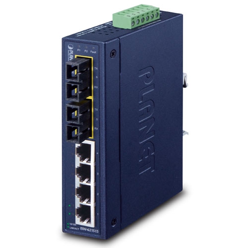 4-Port 10/100Base-TX + 2-Port 100Base-FX Industrial Fast Ethernet Switch (-10~60 degrees C operating temperature) ISW-621 / ISW-621S15