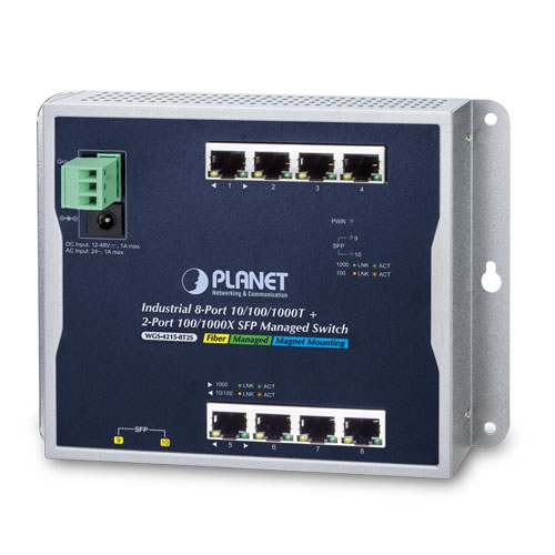 Industrial 8-Port 10/100/1000T + 2-Port 100/1000X SFP Wall-mount Managed Switch (-40~75 degrees C) WGS-4215-8T2S