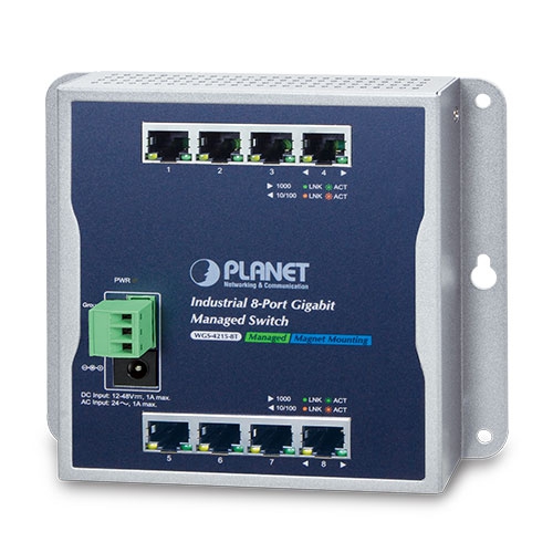 Industrial 8-Port 10/100/1000T Wall-mount Managed Switch (-40~75 degrees C) WGS-4215-8T