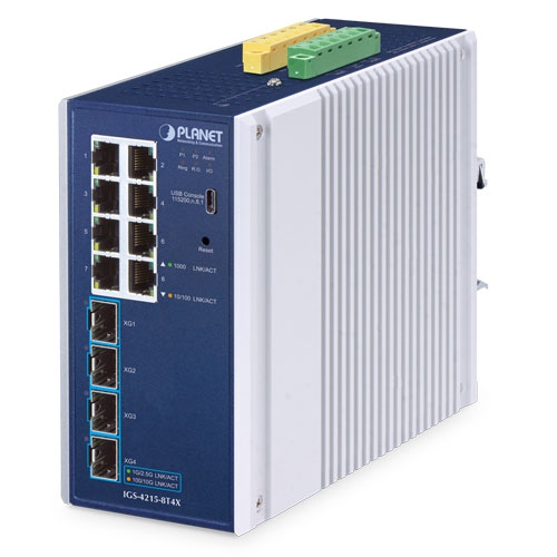 Industrial L2/L4 8-Port 10/100/1000T + 4-Port 10G SFP+ Managed Ethernet Switch IGS-4215-8T4X