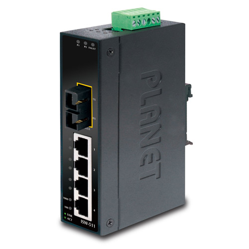 4-Port 10/100Base-TX + 1-Port 100Base-FX Industrial Fast Ethernet Switch (-10~60 degrees C operating temperature) ISW-511 / ISW-511S15