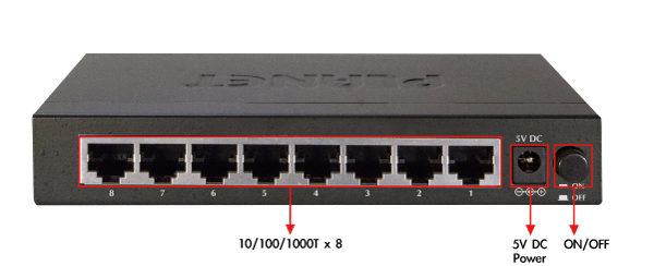 8-Port Gigabit Ethernet Desktop Network Switch 5v DC Lan Hub 10