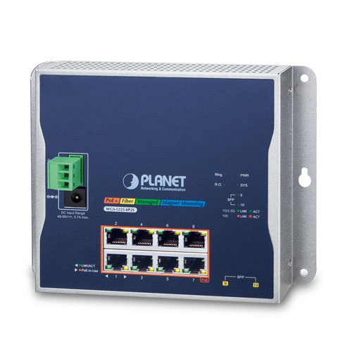 Industrial 8-port 10/100/1000T 802.3at PoE + 2-port 1G/2.5G SFP Wall-mount Managed Switch WGS-5225-8P2S