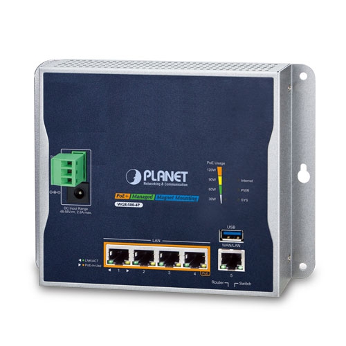 Industrial Wall-mount Gigabit Router with 4-Port 802.3at PoE+ WGR-500-4P