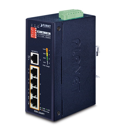 Industrial 5-Port 10/100TX Ethernet Switch with 4-Port 802.3at PoE+ ISW-504PT