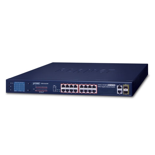 16-Port 10/100TX 802.3at PoE + 2-Port Gigabit TP + 2-Port SFP Ethernet Switch with LCD PoE Monitor FGSW-1822VHP
