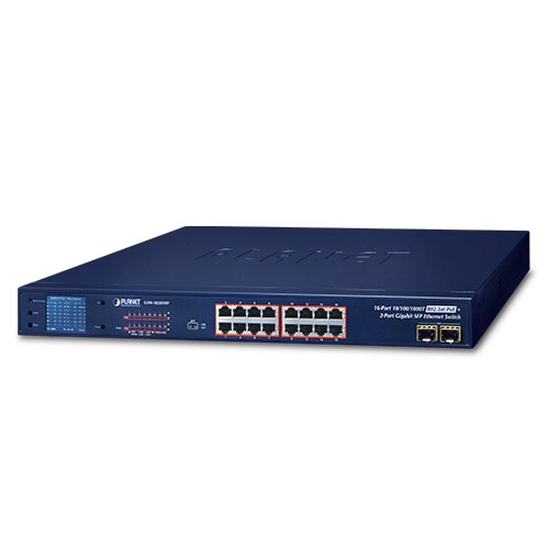 16-Port 10/100/1000T 802.3at PoE + 2-Port Gigabit SFP Ethernet Switch with LCD PoE Monitor GSW-1820VHP