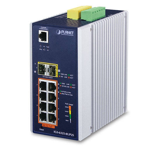 Industrial L3 8-Port 10/100/1000T 802.3bt PoE + 2-Port 1G/2.5G SFP + Managed Ethernet Switch IGS-6325-8UP2S