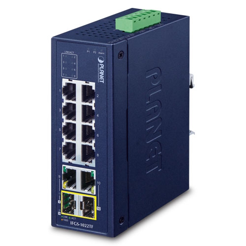 Industrial 8-Port 10/100TX + 2-Port Gigabit TP/SFP Combo Ethernet Switch IFGS-1022TF