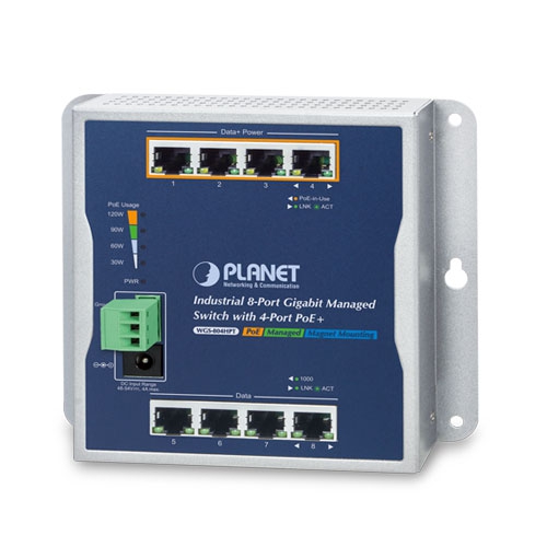 Industrial 8-Port 10/100/1000T Wall-mount Managed Switch with 4-Port PoE+ WGS-804HPT