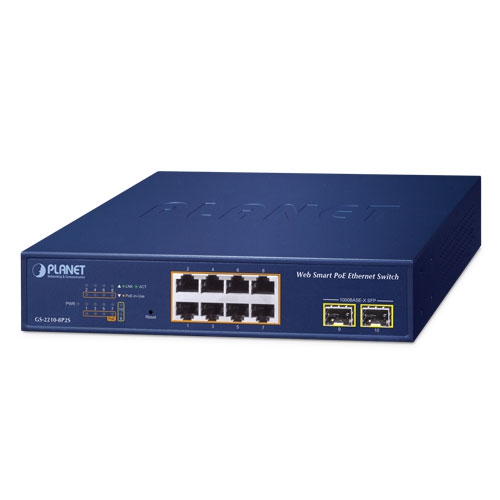 8-Port 10/100/1000T 802.3at PoE + 2-Port 1000X SFP Web Smart Ethernet Switch GS-2210-8P2S