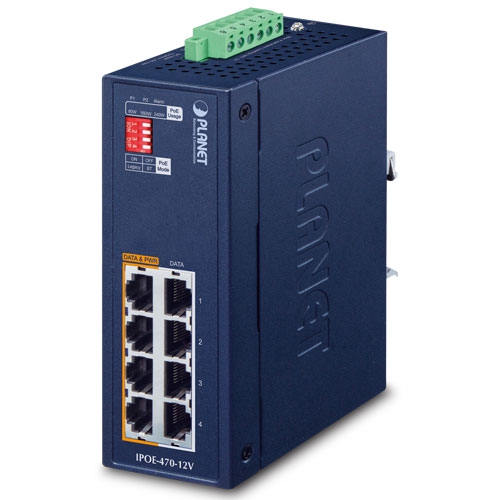 Industrial 4-port Multi-Gigabit 802.3bt PoE++ Injector Hub w/ 12V Booster IPOE-470-12V